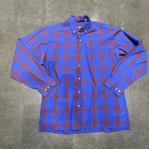 Basic Elements Shirt Mens Medium Blue Red Plaid Button Down Long Sleeve Casual